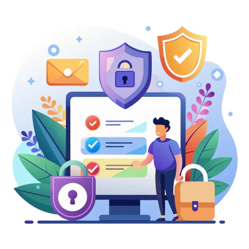 Security solutions — checklist, shields, locks.
